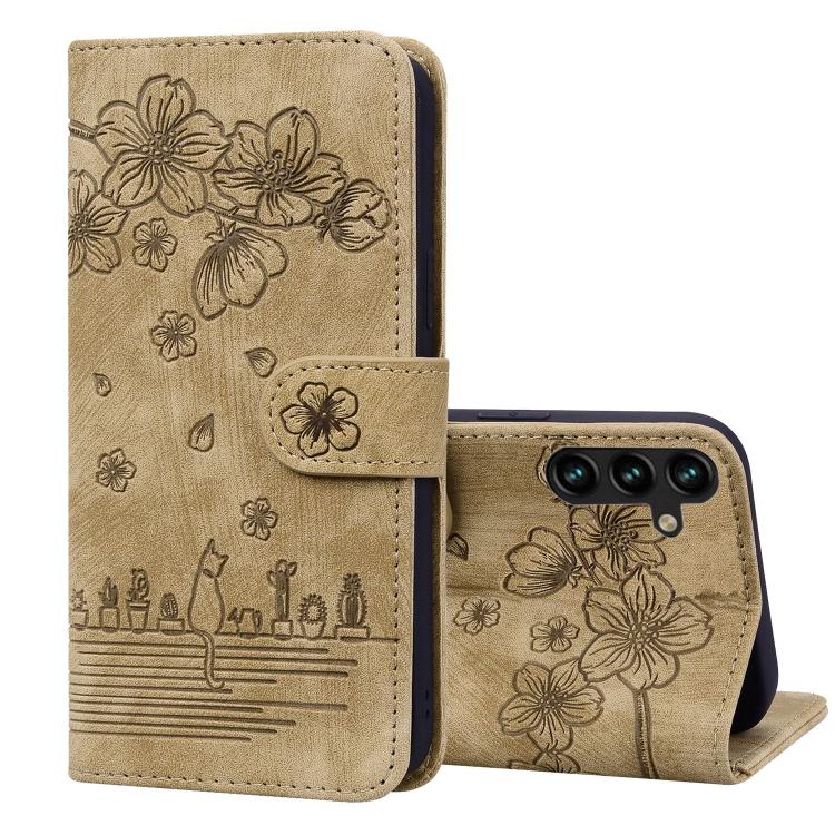 Cartoon Sakura Cat Embossed Leather Phone Case, For Samsung Galaxy A57 5G, For Samsung Galaxy A37 5G, For Samsung Galaxy A56 / A36, For Samsung Galaxy A26 / A16 5G, For Samsung Galaxy A55 5G, For Samsung Galaxy A35 5G, For Samsung Galaxy A15           ...