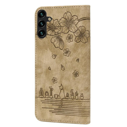 Cartoon Sakura Cat Embossed Leather Phone Case, For Samsung Galaxy A57 5G, For Samsung Galaxy A37 5G, For Samsung Galaxy A56 / A36, For Samsung Galaxy A26 / A16 5G, For Samsung Galaxy A55 5G, For Samsung Galaxy A35 5G, For Samsung Galaxy A15           ...