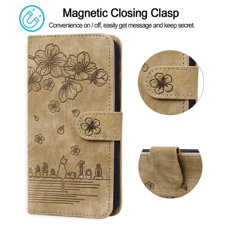 Cartoon Sakura Cat Embossed Leather Phone Case, For Samsung Galaxy A57 5G, For Samsung Galaxy A37 5G, For Samsung Galaxy A56 / A36, For Samsung Galaxy A26 / A16 5G, For Samsung Galaxy A55 5G, For Samsung Galaxy A35 5G, For Samsung Galaxy A15           ...