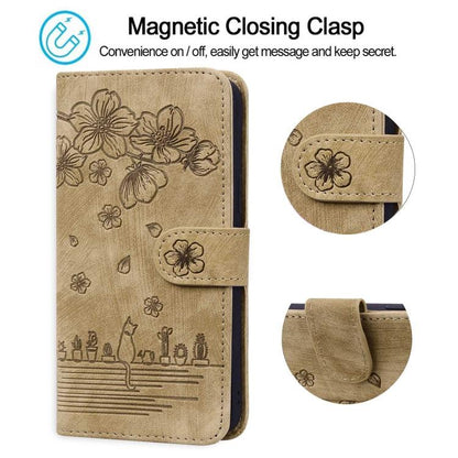 Cartoon Sakura Cat Embossed Leather Phone Case, For Samsung Galaxy A57 5G, For Samsung Galaxy A37 5G, For Samsung Galaxy A56 / A36, For Samsung Galaxy A26 / A16 5G, For Samsung Galaxy A55 5G, For Samsung Galaxy A35 5G, For Samsung Galaxy A15           ...