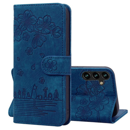 Cartoon Sakura Cat Embossed Leather Phone Case, For Samsung Galaxy A57 5G, For Samsung Galaxy A37 5G, For Samsung Galaxy A56 / A36, For Samsung Galaxy A26 / A16 5G, For Samsung Galaxy A55 5G, For Samsung Galaxy A35 5G, For Samsung Galaxy A15           ...