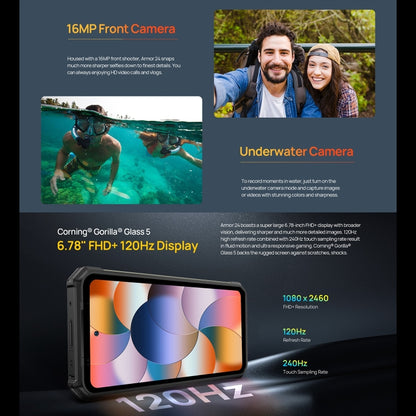 Ulefone Armor 24, Rugged Phone, Side Fingerprint, 22000mAh, 6.78 inch Android 14 MediaTek Helio G96 Octa Core, Network: 4G, NFC, Armor 24