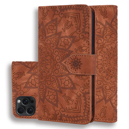Mandala Embossed Dual-Fold Calf Leather Phone Case