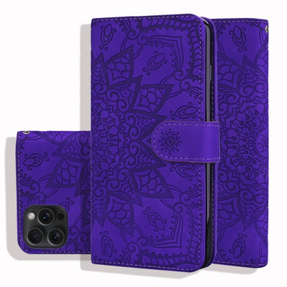 Mandala Embossed Dual-Fold Calf Leather Phone Case