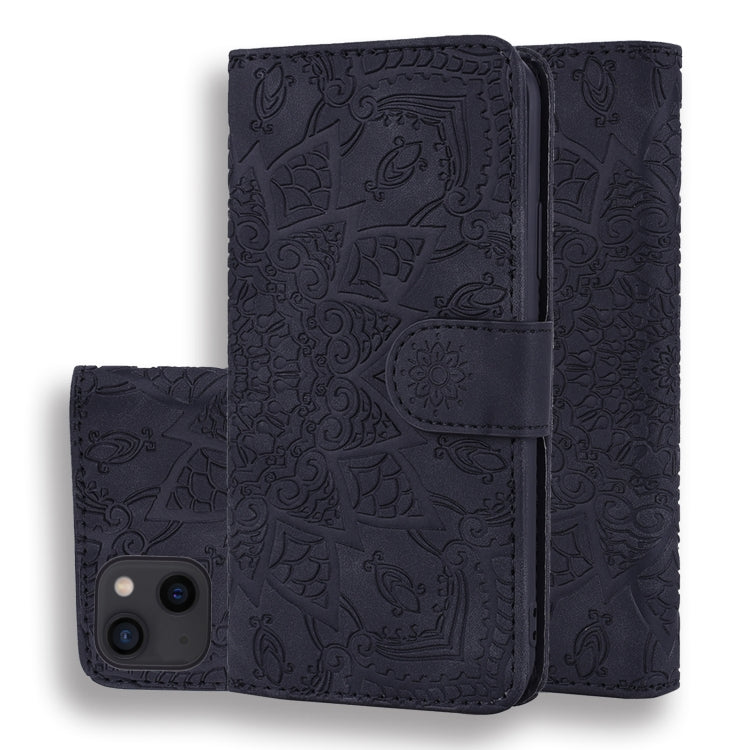 Mandala Embossed Dual-Fold Calf Leather Phone Case