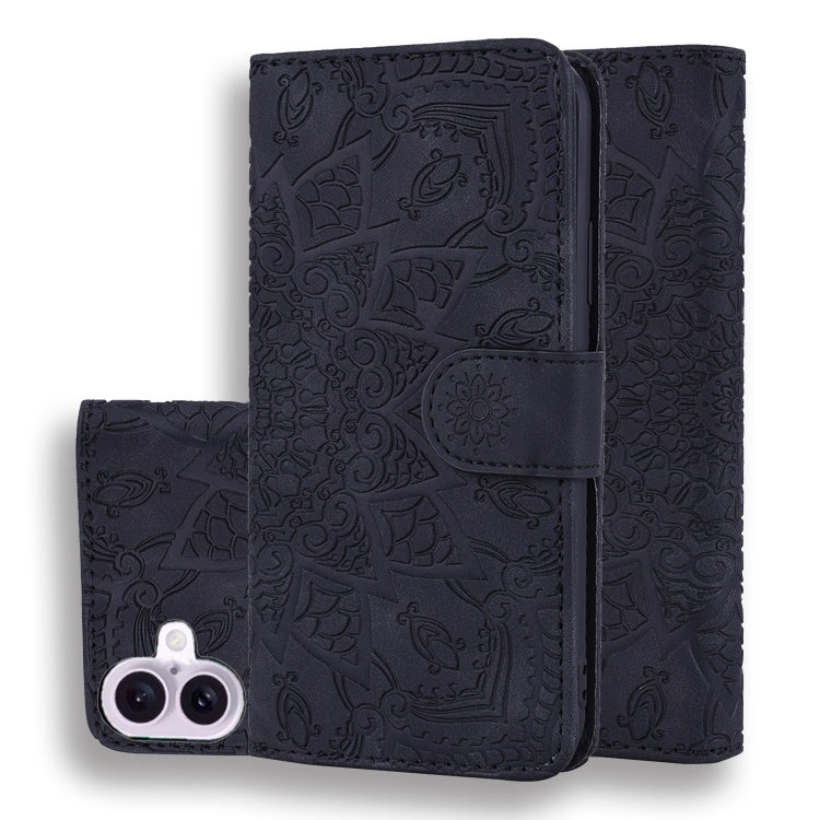 Mandala Embossed Dual-Fold Calf Leather Phone Case