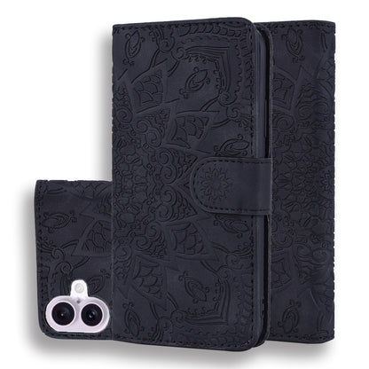 Mandala Embossed Dual-Fold Calf Leather Phone Case