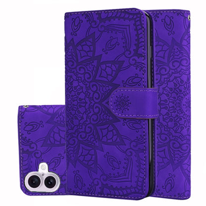 Mandala Embossed Dual-Fold Calf Leather Phone Case