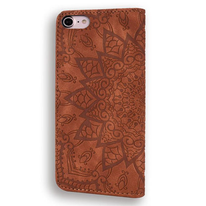 Mandala Embossed Dual-Fold Calf Leather Phone Case, For iPhone 17e / 16e, For iPhone 17 Pro Max, For iPhone 17 Pro, For iPhone 17, For iPhone Air, For iPhone 16 Pro, For iPhone 16 Pro Max, For iPhone 16 Plus, For iPhone 16, For iPhone 15 Pro Max       ...