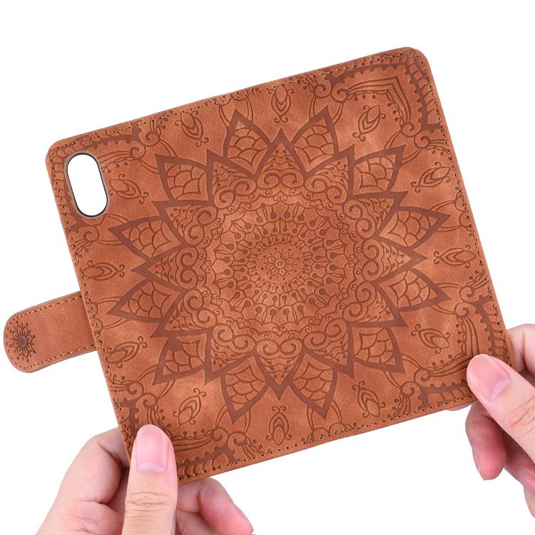 Mandala Embossed Dual-Fold Calf Leather Phone Case, For iPhone 17e / 16e, For iPhone 17 Pro Max, For iPhone 17 Pro, For iPhone 17, For iPhone Air, For iPhone 16 Pro, For iPhone 16 Pro Max, For iPhone 16 Plus, For iPhone 16, For iPhone 15 Pro Max       ...