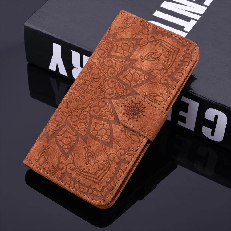 Mandala Embossed Dual-Fold Calf Leather Phone Case, For iPhone 17e / 16e, For iPhone 17 Pro Max, For iPhone 17 Pro, For iPhone 17, For iPhone Air, For iPhone 16 Pro, For iPhone 16 Pro Max, For iPhone 16 Plus, For iPhone 16, For iPhone 15 Pro Max       ...
