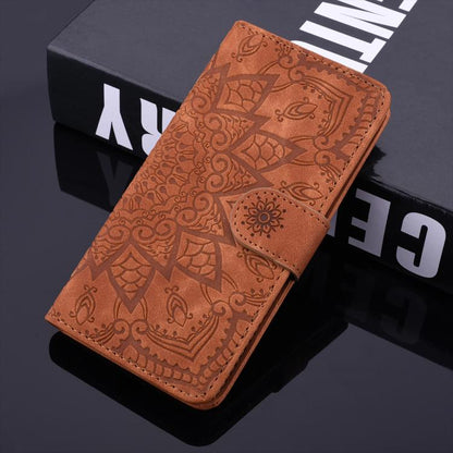 Mandala Embossed Dual-Fold Calf Leather Phone Case, For iPhone 17e / 16e, For iPhone 17 Pro Max, For iPhone 17 Pro, For iPhone 17, For iPhone Air, For iPhone 16 Pro, For iPhone 16 Pro Max, For iPhone 16 Plus, For iPhone 16, For iPhone 15 Pro Max       ...