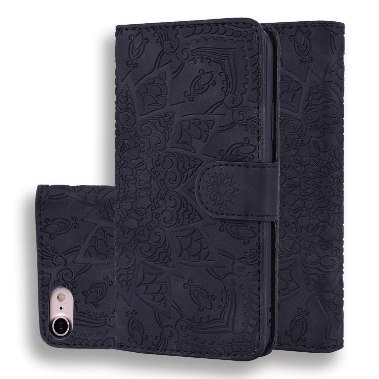 Mandala Embossed Dual-Fold Calf Leather Phone Case