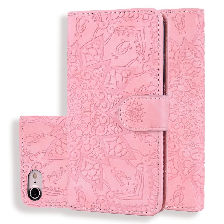 Mandala Embossed Dual-Fold Calf Leather Phone Case, For iPhone 17e / 16e, For iPhone 17 Pro Max, For iPhone 17 Pro, For iPhone 17, For iPhone Air, For iPhone 16 Pro, For iPhone 16 Pro Max, For iPhone 16 Plus, For iPhone 16, For iPhone 15 Pro Max       ...