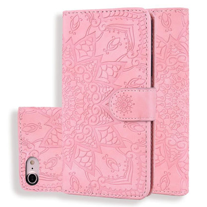 Mandala Embossed Dual-Fold Calf Leather Phone Case, For iPhone 17e / 16e, For iPhone 17 Pro Max, For iPhone 17 Pro, For iPhone 17, For iPhone Air, For iPhone 16 Pro, For iPhone 16 Pro Max, For iPhone 16 Plus, For iPhone 16, For iPhone 15 Pro Max       ...