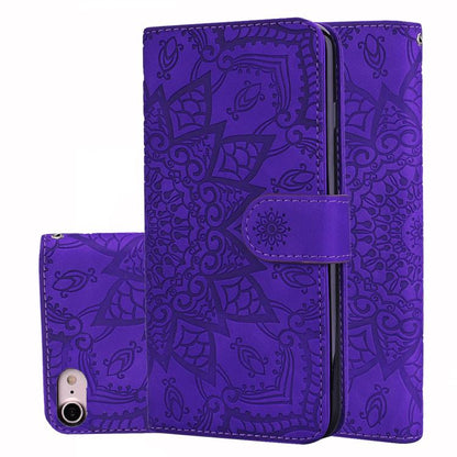 Mandala Embossed Dual-Fold Calf Leather Phone Case