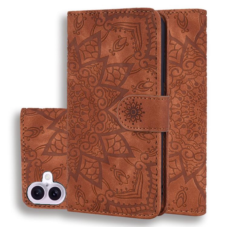 Mandala Embossed Dual-Fold Calf Leather Phone Case, For iPhone 17e / 16e, For iPhone 17 Pro Max, For iPhone 17 Pro, For iPhone 17, For iPhone Air, For iPhone 16 Pro, For iPhone 16 Pro Max, For iPhone 16 Plus, For iPhone 16, For iPhone 15 Pro Max       ...