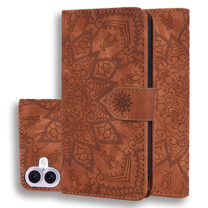 Mandala Embossed Dual-Fold Calf Leather Phone Case, For iPhone 17e / 16e, For iPhone 17 Pro Max, For iPhone 17 Pro, For iPhone 17, For iPhone Air, For iPhone 16 Pro, For iPhone 16 Pro Max, For iPhone 16 Plus, For iPhone 16, For iPhone 15 Pro Max       ...