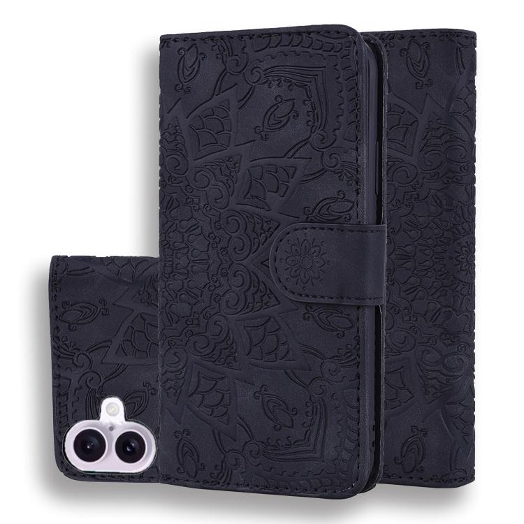 Mandala Embossed Dual-Fold Calf Leather Phone Case, For iPhone 17e / 16e, For iPhone 17 Pro Max, For iPhone 17 Pro, For iPhone 17, For iPhone Air, For iPhone 16 Pro, For iPhone 16 Pro Max, For iPhone 16 Plus, For iPhone 16, For iPhone 15 Pro Max       ...