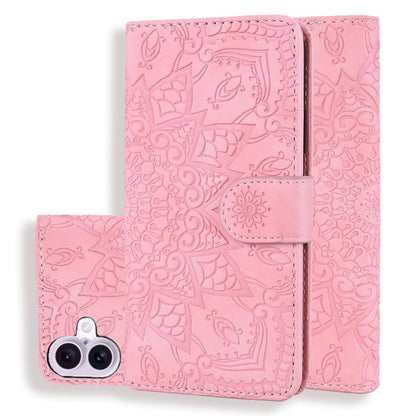 Mandala Embossed Dual-Fold Calf Leather Phone Case, For iPhone 17e / 16e, For iPhone 17 Pro Max, For iPhone 17 Pro, For iPhone 17, For iPhone Air, For iPhone 16 Pro, For iPhone 16 Pro Max, For iPhone 16 Plus, For iPhone 16, For iPhone 15 Pro Max       ...
