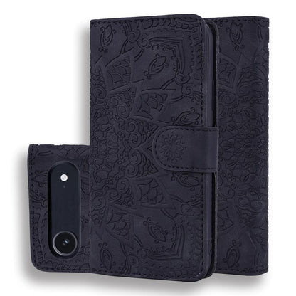 Mandala Embossed Dual-Fold Calf Leather Phone Case