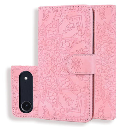 Mandala Embossed Dual-Fold Calf Leather Phone Case