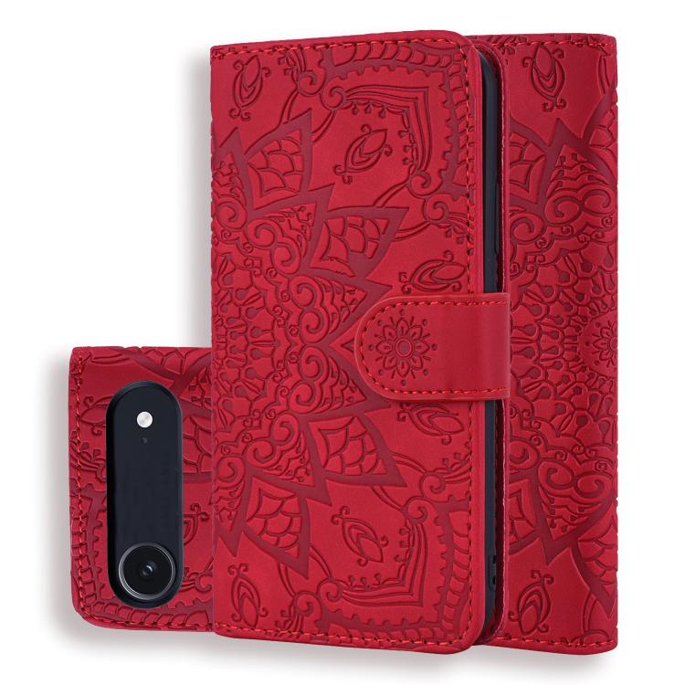 Mandala Embossed Dual-Fold Calf Leather Phone Case