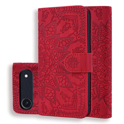 Mandala Embossed Dual-Fold Calf Leather Phone Case