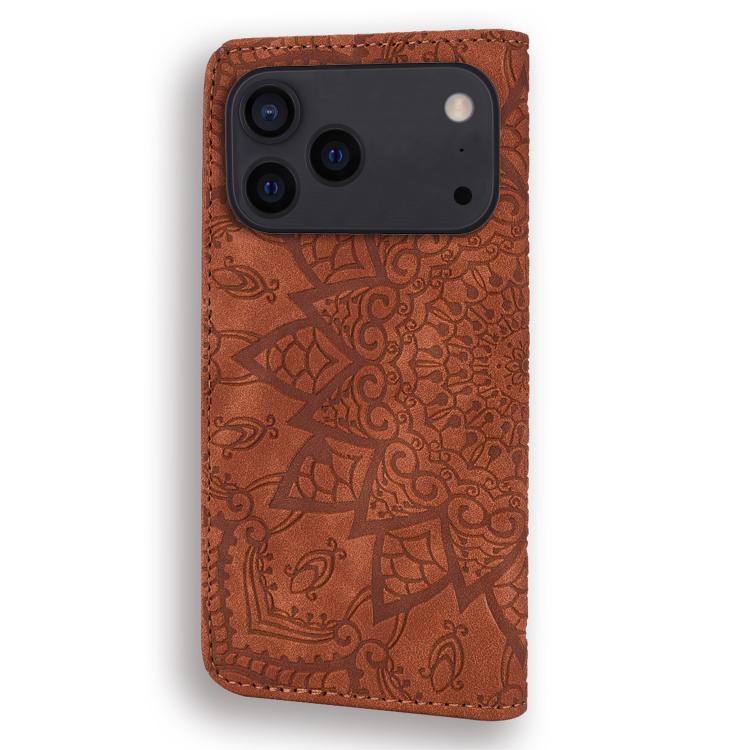 Mandala Embossed Dual-Fold Calf Leather Phone Case, For iPhone 18 Pro / 17 Pro, For iPhone 18 Pro Max / 17 Pro Max, For iPhone 17e / 16e, For iPhone 17, For iPhone Air, For iPhone 16 Pro, For iPhone 16 Pro Max, For iPhone 16 Plus, For iPhone 16        ...