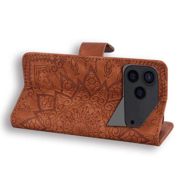 Mandala Embossed Dual-Fold Calf Leather Phone Case, For iPhone 18 Pro / 17 Pro, For iPhone 18 Pro Max / 17 Pro Max, For iPhone 17e / 16e, For iPhone 17, For iPhone Air, For iPhone 16 Pro, For iPhone 16 Pro Max, For iPhone 16 Plus, For iPhone 16        ...
