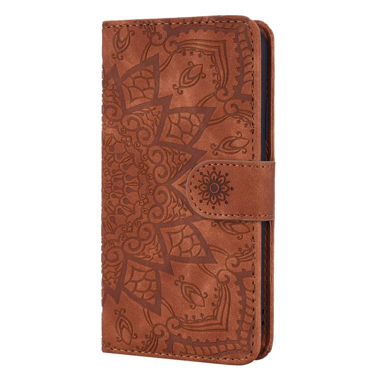 Mandala Embossed Dual-Fold Calf Leather Phone Case