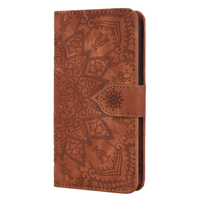 Mandala Embossed Dual-Fold Calf Leather Phone Case
