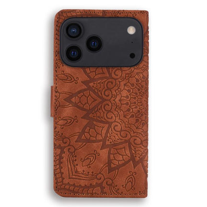 Mandala Embossed Dual-Fold Calf Leather Phone Case