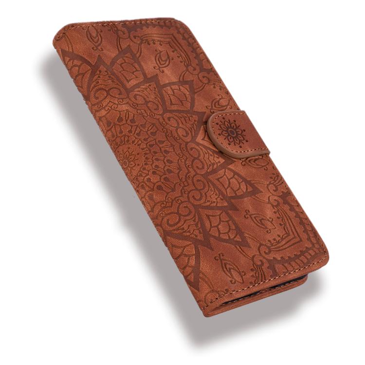 Mandala Embossed Dual-Fold Calf Leather Phone Case