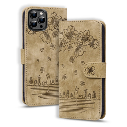 Cartoon Sakura Cat Embossed Leather Phone Case