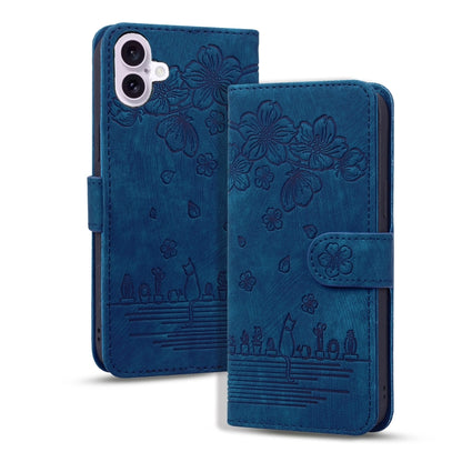 Cartoon Sakura Cat Embossed Leather Phone Case
