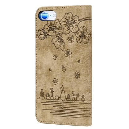 Cartoon Sakura Cat Embossed Leather Phone Case, For iPhone 17e / 16e, For iPhone 17 Pro Max, For iPhone 17 Pro, For iPhone 17, For iPhone Air, For iPhone 16 Pro Max, For iPhone 16 Pro, For iPhone 16 Plus, For iPhone 16, For iPhone 15 Pro Max           ...