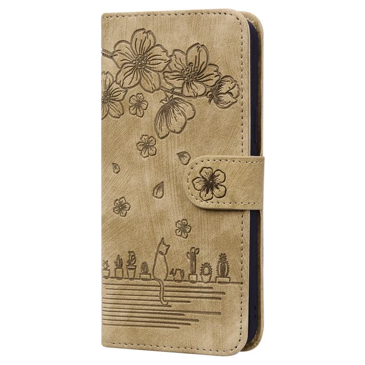 Cartoon Sakura Cat Embossed Leather Phone Case, For iPhone 17e / 16e, For iPhone 17 Pro Max, For iPhone 17 Pro, For iPhone 17, For iPhone Air, For iPhone 16 Pro Max, For iPhone 16 Pro, For iPhone 16 Plus, For iPhone 16, For iPhone 15 Pro Max           ...