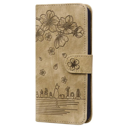 Cartoon Sakura Cat Embossed Leather Phone Case, For iPhone 17e / 16e, For iPhone 17 Pro Max, For iPhone 17 Pro, For iPhone 17, For iPhone Air, For iPhone 16 Pro Max, For iPhone 16 Pro, For iPhone 16 Plus, For iPhone 16, For iPhone 15 Pro Max           ...