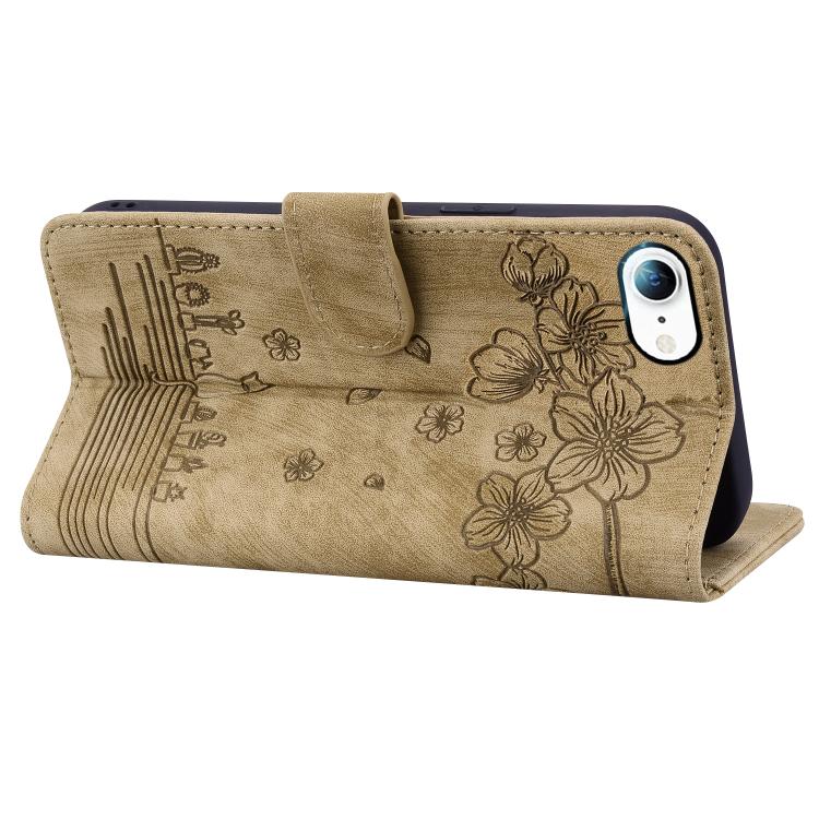 Cartoon Sakura Cat Embossed Leather Phone Case, For iPhone 17e / 16e, For iPhone 17 Pro Max, For iPhone 17 Pro, For iPhone 17, For iPhone Air, For iPhone 16 Pro Max, For iPhone 16 Pro, For iPhone 16 Plus, For iPhone 16, For iPhone 15 Pro Max           ...