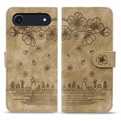 Cartoon Sakura Cat Embossed Leather Phone Case, For iPhone 18 Pro / 17 Pro, For iPhone 18 Pro Max / 17 Pro Max, For iPhone 17e / 16e, For iPhone 17, For iPhone Air, For iPhone 16 Pro Max, For iPhone 16 Pro, For iPhone 16 Plus, For iPhone 16            ...