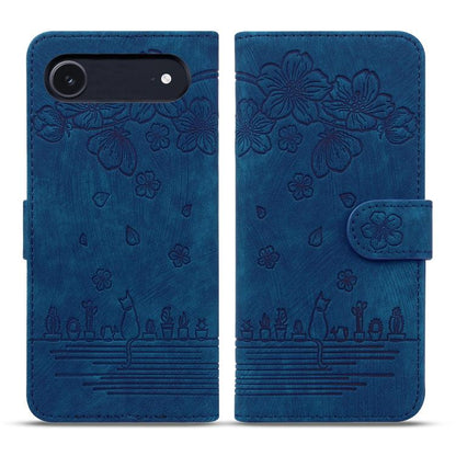 Cartoon Sakura Cat Embossed Leather Phone Case, For iPhone 18 Pro / 17 Pro, For iPhone 18 Pro Max / 17 Pro Max, For iPhone 17e / 16e, For iPhone 17, For iPhone Air, For iPhone 16 Pro Max, For iPhone 16 Pro, For iPhone 16 Plus, For iPhone 16            ...