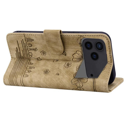 Cartoon Sakura Cat Embossed Leather Phone Case, For iPhone 18 Pro / 17 Pro, For iPhone 18 Pro Max / 17 Pro Max, For iPhone 17e / 16e, For iPhone 17, For iPhone Air, For iPhone 16 Pro Max, For iPhone 16 Pro, For iPhone 16 Plus, For iPhone 16            ...