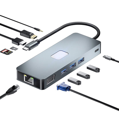 BYL-2309 Type-C to HDMI 4K 60Hz + DP HD + VGA + RJ47 + USB3.2 + Audio 3.5mm + PD100W + SD + TF Docking Station HUB, BYL-2309
