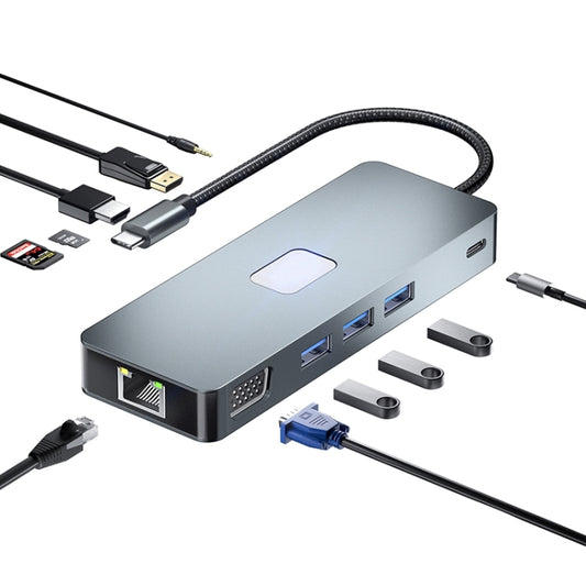 BYL-2309 Station d'accueil/HUB Type-C vers HDMI 4K 60Hz + DP HD + VGA + RJ47 + USB3.2 + Audio 3.5mm + PD100W + SD + TF, BYL-2309