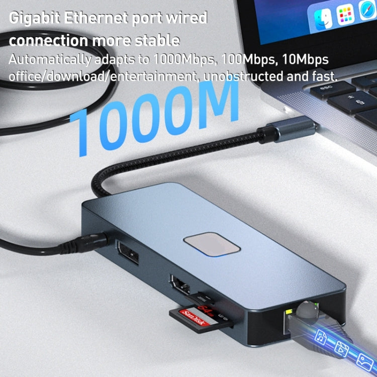 BYL-2309 Type-C to HDMI 4K 60Hz + DP HD + VGA + RJ47 + USB3.2 + Audio 3.5mm + PD100W + SD + TF Docking Station HUB, BYL-2309