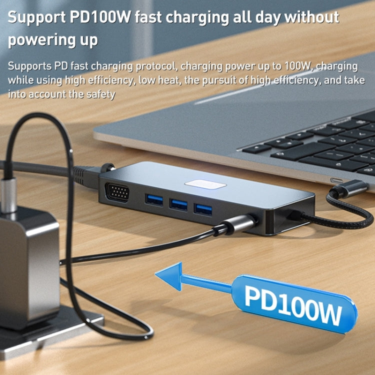 BYL-2309 Type-C to HDMI 4K 60Hz + DP HD + VGA + RJ47 + USB3.2 + Audio 3.5mm + PD100W + SD + TF Docking Station HUB, BYL-2309