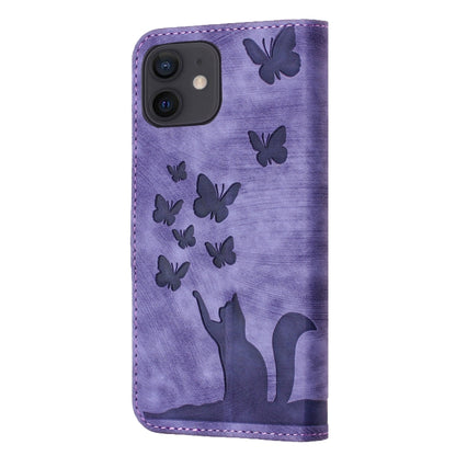 Butterfly Cat Embossing Flip Leather Phone Case