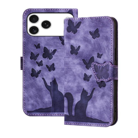 Butterfly Cat Embossing Flip Leather Phone Case, For iPhone 18 Pro / 17 Pro, For iPhone 18 Pro Max / 17 Pro Max, For iPhone 17, For iPhone 17 Air, For iPhone 15 Pro Max, For iPhone 15 Pro, For iPhone 15 Plus, For iPhone 15, For iPhone 14 Plus          ...