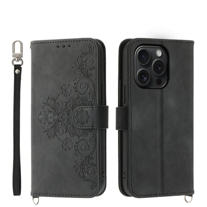 Skin-feel Flowers Embossed Wallet Leather Phone Case